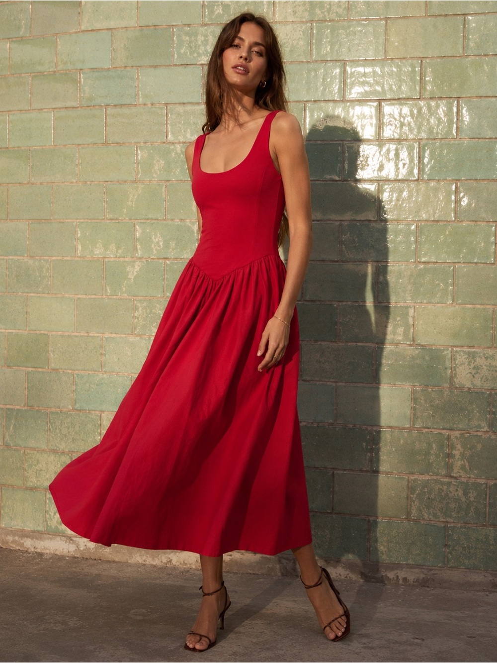 Nation LTD NWT Pima Cotton Fiona Midi Dress in Heartbeat Red, Size S